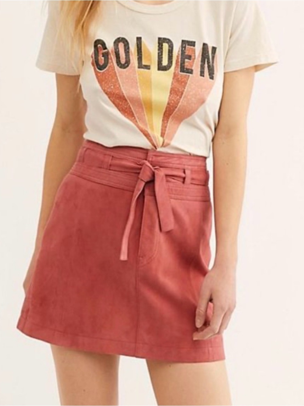 Free People Livin’ For Love Goat Leather Mini Skirt in Dusty Rose Size 8